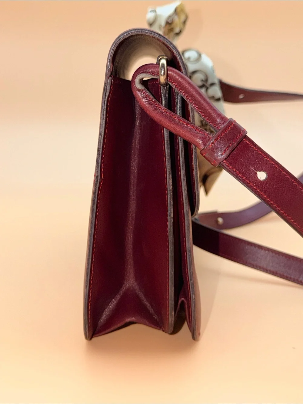 Vintage Christian Dior Burgundy Leather Medallion Flap Shoulder Bag France 🇫🇷
